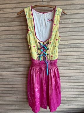 Fuchs Trachtenmoden Dirndl Dress Apron EU Size 40 Yellow Embroidery Oktoberfest